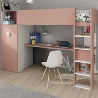 Hoogslaper Jet met bureau en kledingkast 90x200cm - oud roze 