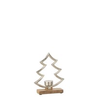 Kaarshouder dennenboom op voet hout aluminium zilver small