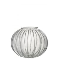 Windlicht bol streep glas transparant/zilver large