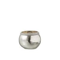 Theelicht houder rond diamant glas zilver small