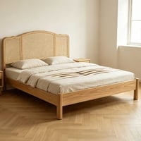 Tweepersoonsbed Prestige - 160x200cm - met lattenbodem - eikenhout/rotan
