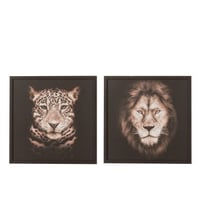 Kader leeuw/panter mdf/glas bruin/zwart assortiment van twee