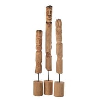 Set van 3 figuren op voet totem hout naturel
