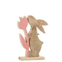 Konijn met bloem hout roze large