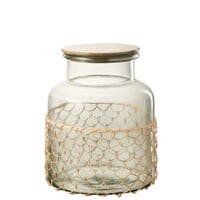 Pot deksel breiwerk glas/hout/jute transparant large