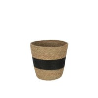 Mand rond met streep+ handvat riet naturel/zwart
