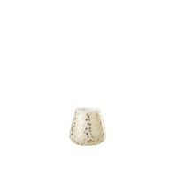 Windlicht driehoek glas wit/goud medium - Set van 2