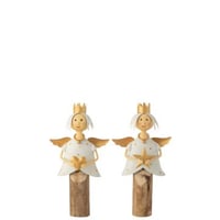 Engel ster hart op voet ijzer/hout wit/goud assortiment van 2