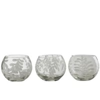 Windlicht bladeren pailletten glas wit assortiment van 3