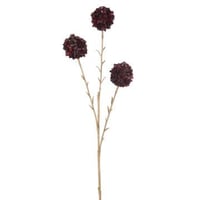 Tak 3 bloemen pompons plastiek rood/goud large