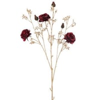 Rozenstruik 3 bloemen+knoppen plastiek rood/goud