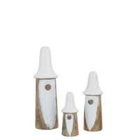 Set van3 kabouters paddenstoelen hout naturel/wit