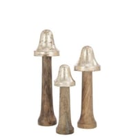 Set van3 paddenstoelen dun hout naturel/goud