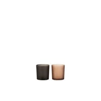 Theelichthouder blad glas zwart/bruin assortiment van 2