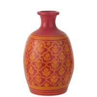 Vaas bloemen+lijnen terracotta roze/oranje