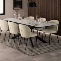 Verlengbare eettafel Irwine - 200<240cm - keramisch blad - wit marmerlook