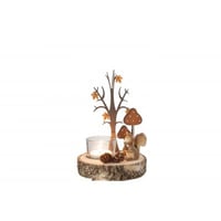 Theelichthouder eekhoorn/boom hout/metaal naturel/oranje