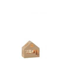 Theelichthouder huis goa aluminium beige
