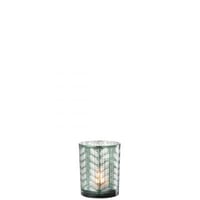 T-lichthouder visgraat glas groen/zilver small