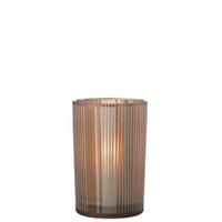 Windlicht strepen glas mat bruin/wit large