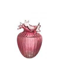 Vaas bloem lijnen glas donker roze small