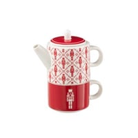 Thepot + tas notenkraker cadeaudoos keramiek rood