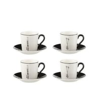 Doos 4 koffietassen + schotels cadeaudoos keramiek zwart/wit small