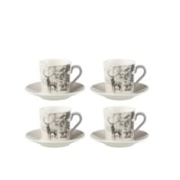 Doos 4 koffietassen + schotels rendier cadeaudoos keramiek grijs small