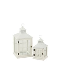 Set van twee lantaarns huizen sparhout/metaal wit