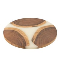 Snijplank rond acacia hout/epoxyhars naturel/wit