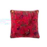 Kussen vogels/bloemen katoenfluweel roze