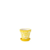 Flowerpot+plate granada handmade+painted ceramic yellow small