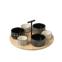 Tapasservies 6 sets + bambouschaal in doos zwart/wit