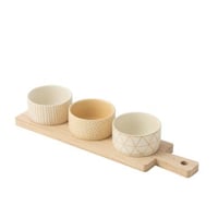 Tapasservies 3 sets + bambouschaal in doos creme/wit