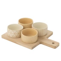 Tapasservies 4 sets + bambouschaal in doos creme/wit