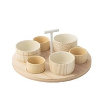Tapasservies 6 sets + bambouschaal in doos creme/wit