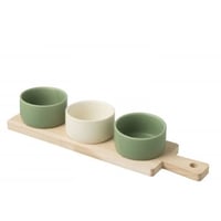 Tapasservies 3 sets + houten schaal in doos groen/wit