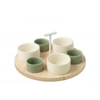 Tapasservies 6 sets + houten schaal in doos groen/wit