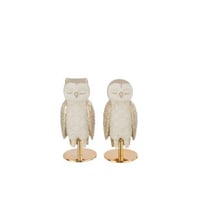 Uil op voet ogen gesloten kalk wit/goudkleurig assortiment van 2
