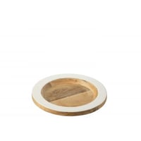 Decoratief plateau rand rond mangohout wit/naturel small