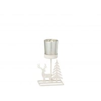 Theelichthouder winter ijzer wit/rood