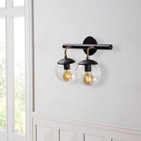 Tatum Metalen Wandlamp | Glazen Kap | Zwarte Kleur