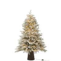 Kerstboom 600 led houten basis besneeuwd kunstmatig donkergroen