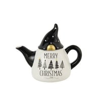 Theepot kerstmis dolomiet zwart/wit