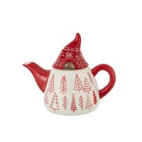 Theepot kerstman dolomiet wit/kerstrood