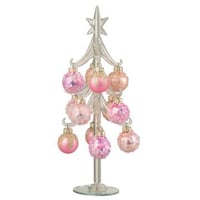 Kerstboom + ballen glas roze/transparant large