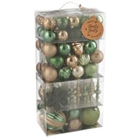 Doos van 80 kerstbal plastiek muntgroen/ecru