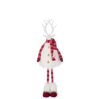 Hert bont + sjaal polyester wit/kerstrood medium