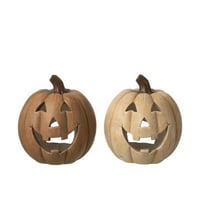 Kaarshouder pumpkin halloween klei caramel assortment van 2