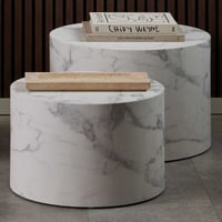 Ronde salontafelset Dice - set van 2 - wit marmer
